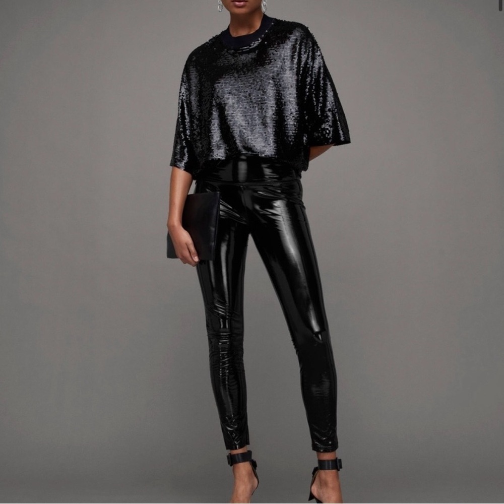 All Saints Cora High Rise Shine Black Leggings Size US 8 medium $229